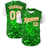 Custom Green White-Bay Orange 3D St. Patrick's Day Shamrock Authentic Baseball Jersey