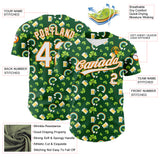 Custom Green White-Bay Orange 3D St. Patrick's Day Shamrock Beer Authentic Baseball Jersey