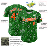 Custom Grass Green Orange-White Comic Doodle Ballgame 3D Pattern Design Authentic Baseball Jersey