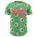 Custom Green Fire Red-White Comic Doodle Ballgame 3D Pattern Design Authentic Baseball Jersey