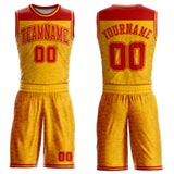 Custom Gold Red Color Block Round Neck Sublimation Basketball Suit Jersey