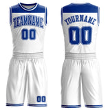 Custom White Royal Color Block Round Neck Sublimation Basketball Suit Jersey