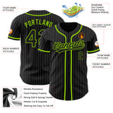 Custom Black White Pinstripe Black-Neon Green Authentic Baseball Jersey