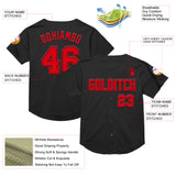 Custom Black Fire Red Mesh Authentic Throwback Baseball Jersey