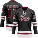 Custom Black Burgundy-White Hockey Lace Neck Jersey