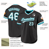 Custom Black White-Teal Authentic Throwback Baseball Jersey