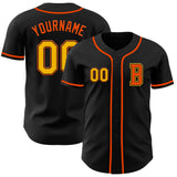 Custom Black Gold-Orange Authentic Baseball Jersey