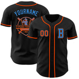 Custom Black Orange-Electric Blue Authentic Baseball Jersey