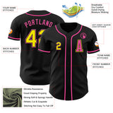 Custom Black Light Yellow-Pink Authentic Baseball Jersey