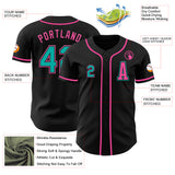 Custom Black Aqua-Pink Authentic Baseball Jersey