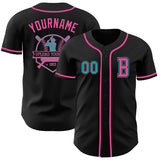 Custom Black Aqua-Pink Authentic Baseball Jersey