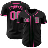 Custom Black Pink-White Authentic Baseball Jersey