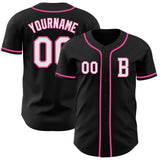 Custom Black White-Pink Authentic Baseball Jersey