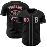 Custom Black Medium Pink-Steel Gray Authentic Baseball Jersey