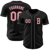 Custom Black Medium Pink-Steel Gray Authentic Baseball Jersey