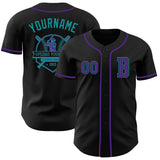 Custom Black Purple-Teal Authentic Baseball Jersey