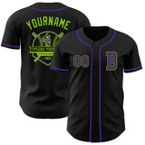 Custom Black Purple-Neon Green Authentic Baseball Jersey