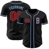 Custom Black Red-Light Blue Authentic Baseball Jersey