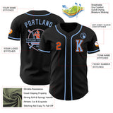 Custom Black Orange-Light Blue Authentic Baseball Jersey