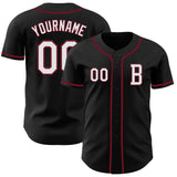 Custom Black White-Crimson Authentic Baseball Jersey