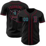 Custom Black Teal-Crimson Authentic Baseball Jersey