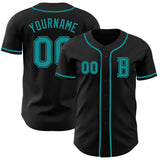 Custom Black Teal Authentic Baseball Jersey