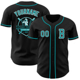 Custom Black Teal-White Authentic Baseball Jersey