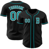 Custom Black Teal-White Authentic Baseball Jersey