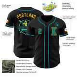 Custom Black Teal-Yellow Authentic Baseball Jersey