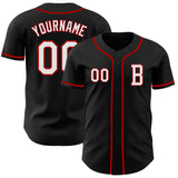 Custom Black White-Red Authentic Baseball Jersey