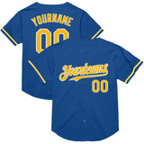 Custom Blue Gold-White Mesh Authentic Throwback Baseball Jersey