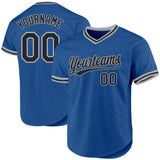 Custom Blue Black-Gray Authentic Throwback Baseball Jersey