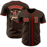 Custom Brown Red-Cream Authentic Baseball Jersey