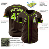 Custom Brown Neon Green-White Authentic Baseball Jersey