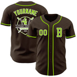 Custom Brown Neon Green-White Authentic Baseball Jersey