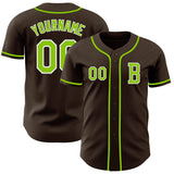 Custom Brown Neon Green-White Authentic Baseball Jersey