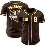 Custom Brown White-Gold Authentic Baseball Jersey