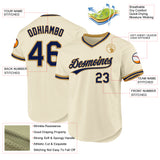 Custom Cream Navy-Old Gold Authentic Throwback Baseball Jersey