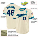 Custom Cream Navy-Teal Authentic Throwback Baseball Jersey