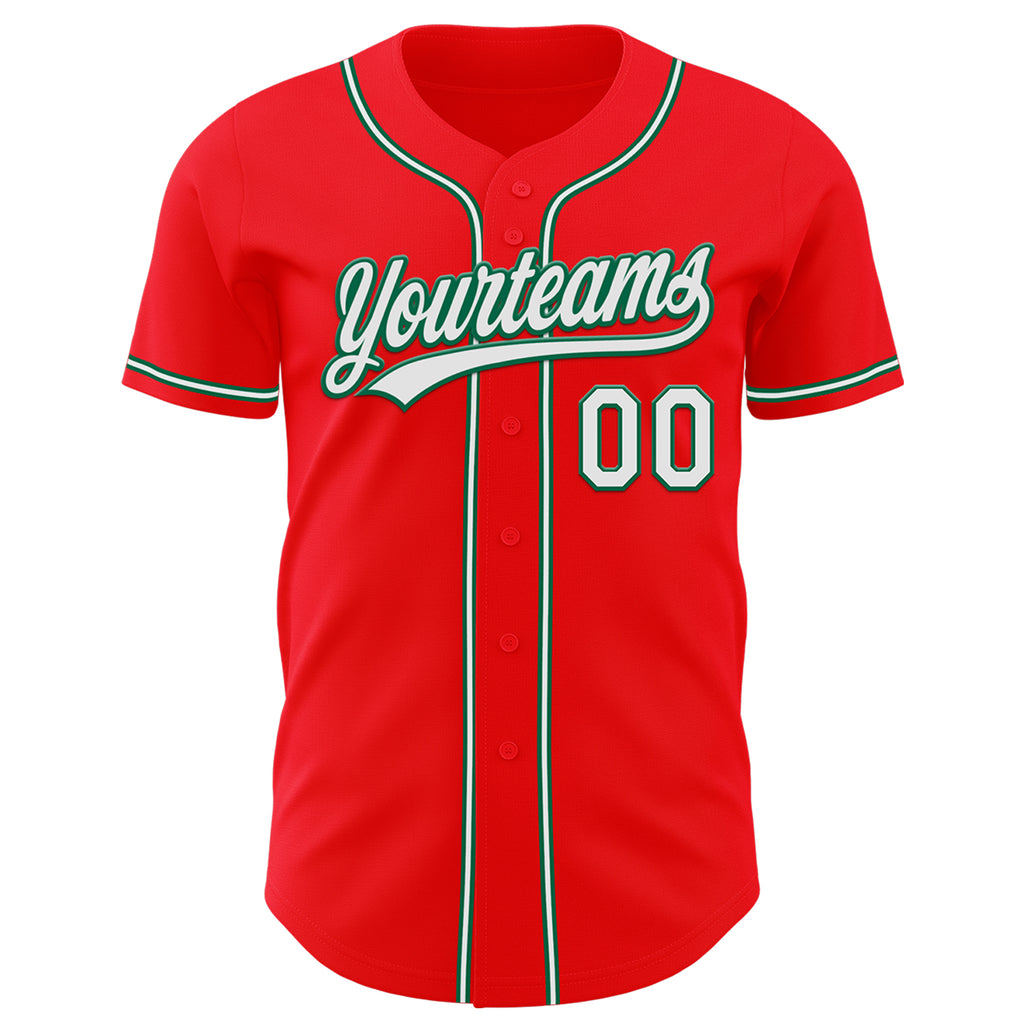 Custom Fire Red White-kelly Green Authentic Baseball Jersey Clearance 