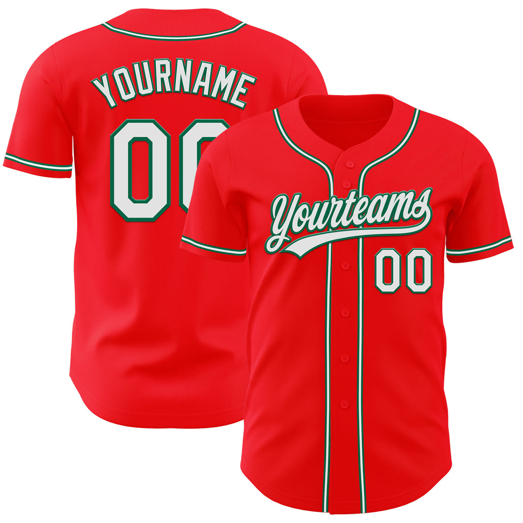 Custom Fire Red White-kelly Green Authentic Baseball Jersey Clearance 