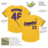 Custom Gold Purple-Black Mesh Authentic Throwback Baseball Jersey