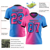 Custom Powder Blue Pink-Black Mesh Authentic Gradient Fashion Football Jersey