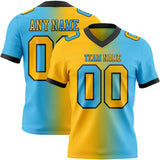 Custom Sky Blue Gold-Black Mesh Authentic Gradient Fashion Football Jersey