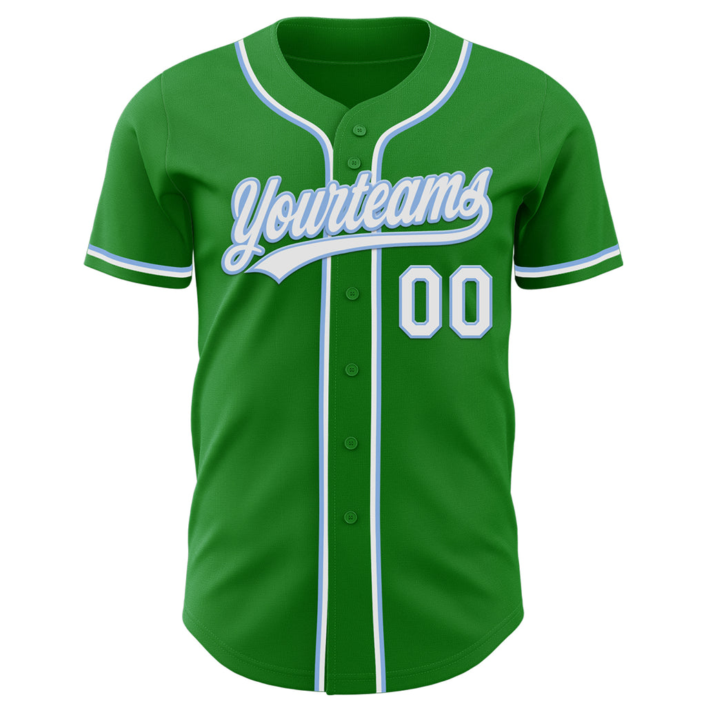 Custom Grass Green White-light Blue Authentic Baseball Jersey Clearance 