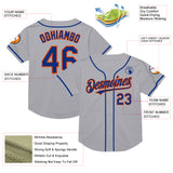 Custom Gray Royal-Orange Mesh Authentic Throwback Baseball Jersey