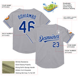 Custom Gray Royal-White Mesh Authentic Throwback Baseball Jersey