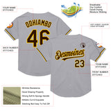 Custom Gray Brown-Yellow Mesh Authentic Throwback Baseball Jersey