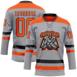 Custom Gray Orange-Black Hockey Lace Neck Jersey