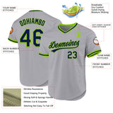 Custom Gray Navy-Neon Green Authentic Throwback Baseball Jersey